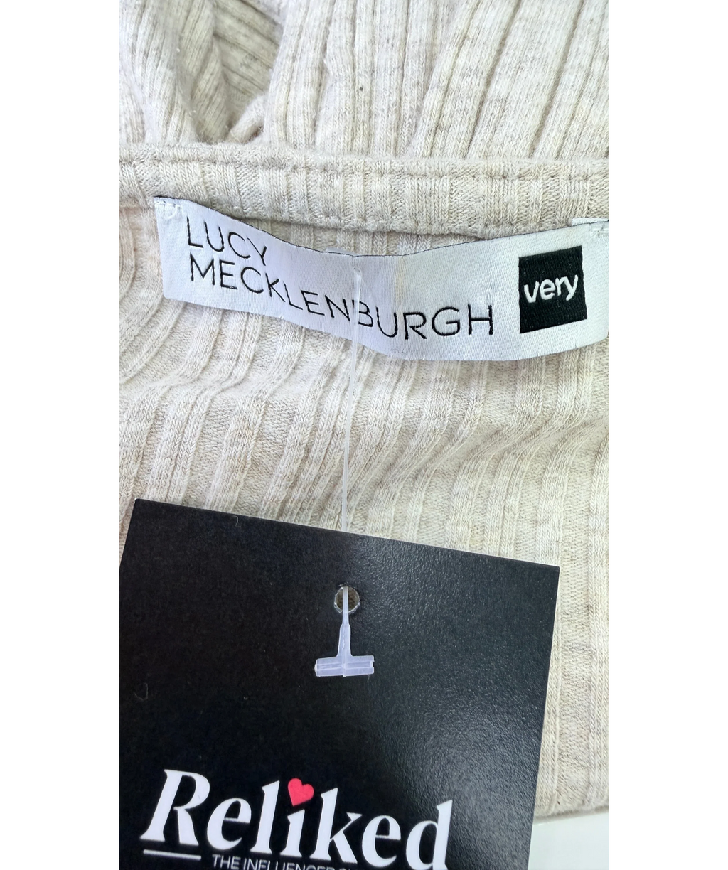 V by Very Beige Ribbed Tie Front Cardigan Wide Leg Loungewear Set Oat, size UK 14 — label