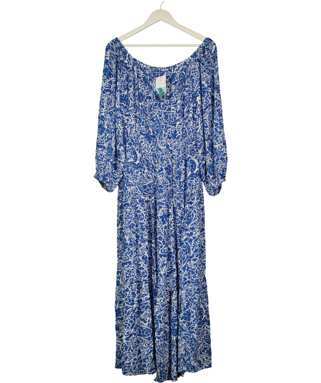 M&S Beachwear Blue Printed Viscose Maxi Dress UK 16 — Front
