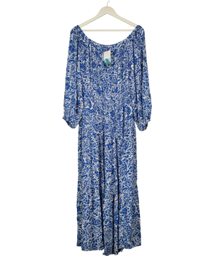 M&S Beachwear Blue Printed Viscose Maxi Dress UK 16