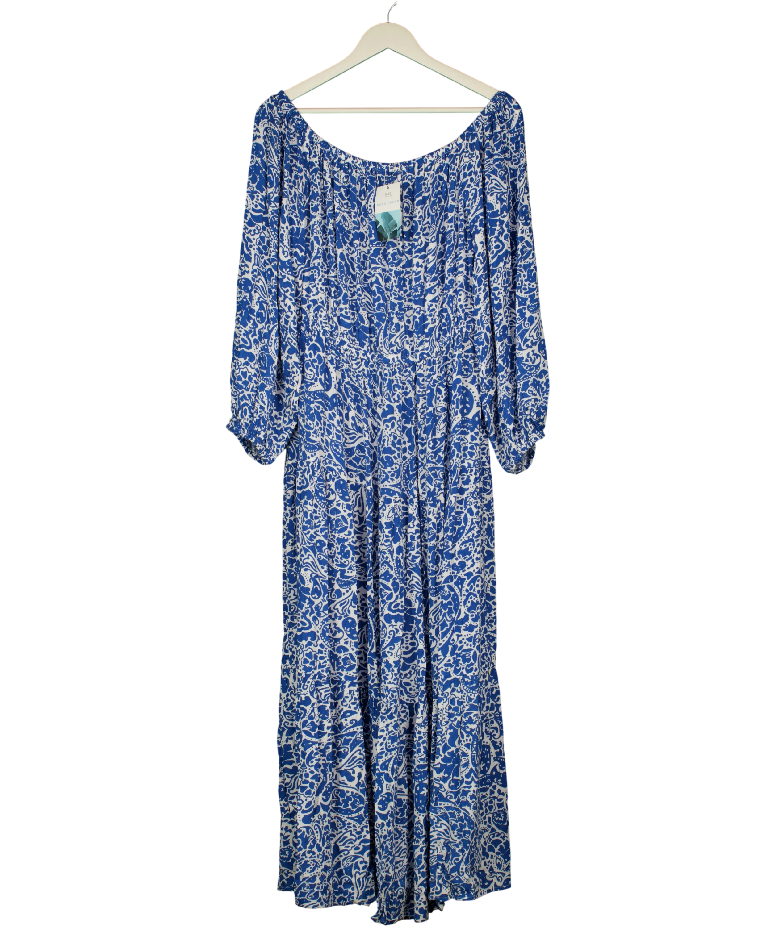 M&S Beachwear Blue Printed Viscose Maxi Dress UK 16 — Front
