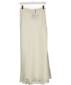 RIXO Cream Lace Trimmed Linen Midi Skirt UK 8