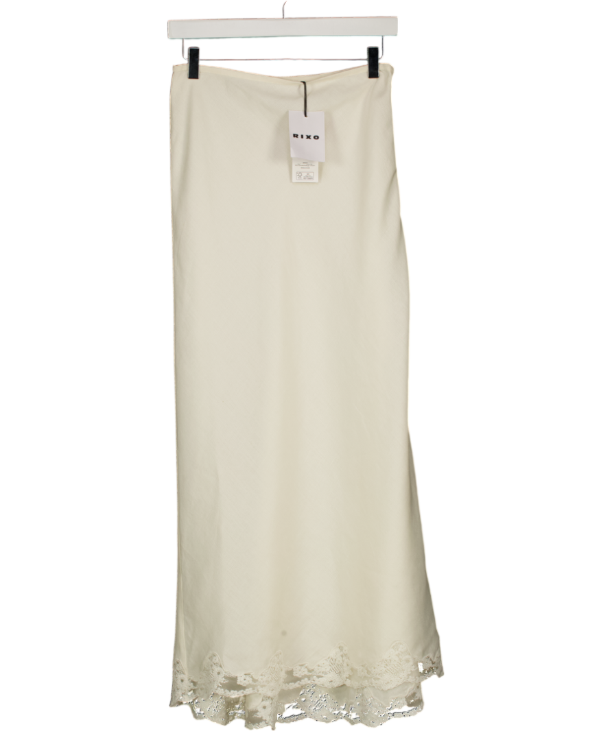 RIXO Cream Lace Trimmed Linen Midi Skirt UK 8