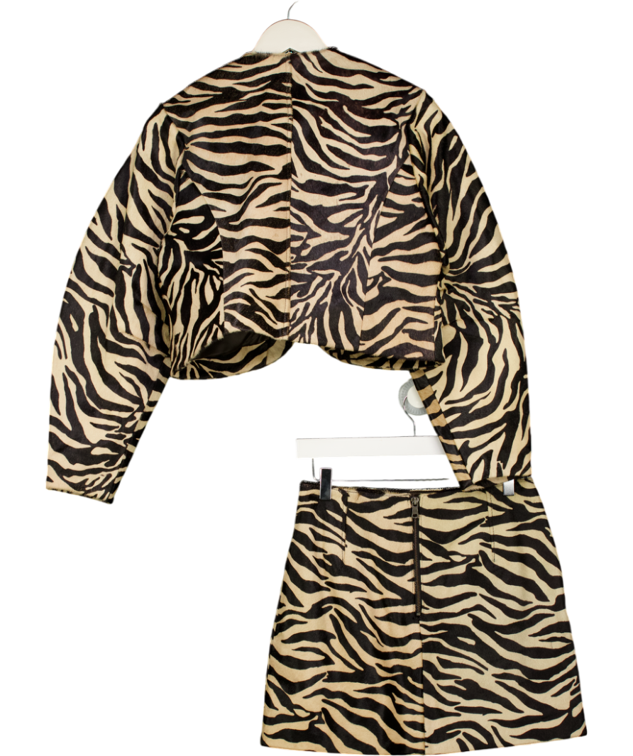 River Island Yellow & Black Cocoon Sleeve Zebra Print Leather Jacket With Mini Skirt UK S