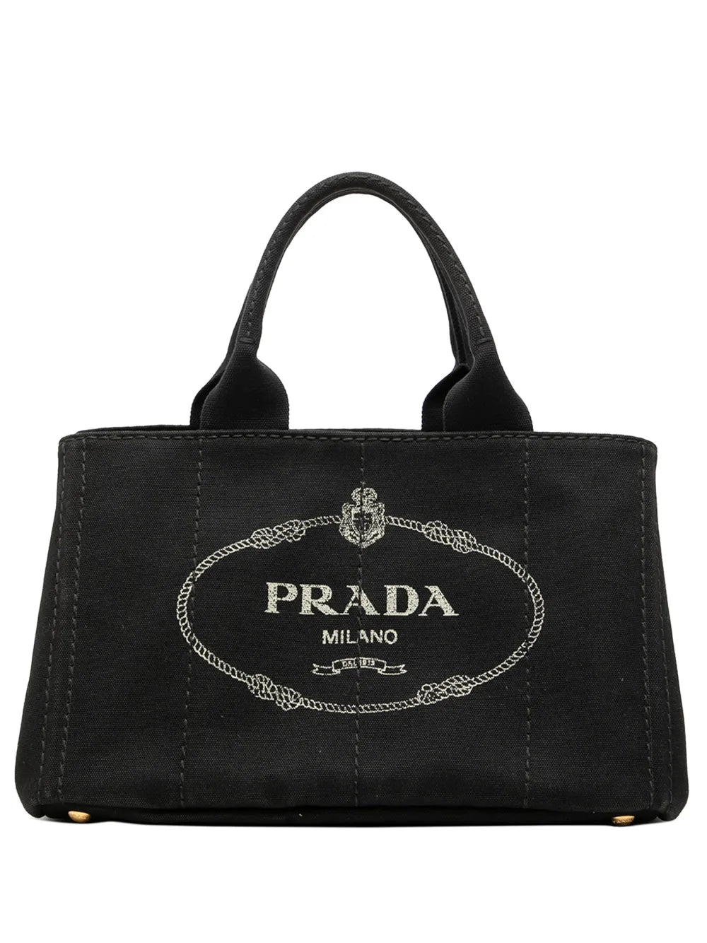 PRADA Black Canapa Canvas Small Tote Bag With Crossbody Strap