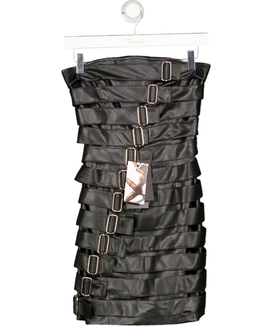 DVNT Black Eco-leather Mini Dress With Decorative Buckles UK XS/S