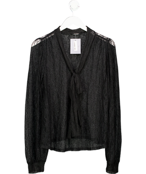 Very Black Lace Blouson Scarf Detail Top UK 18