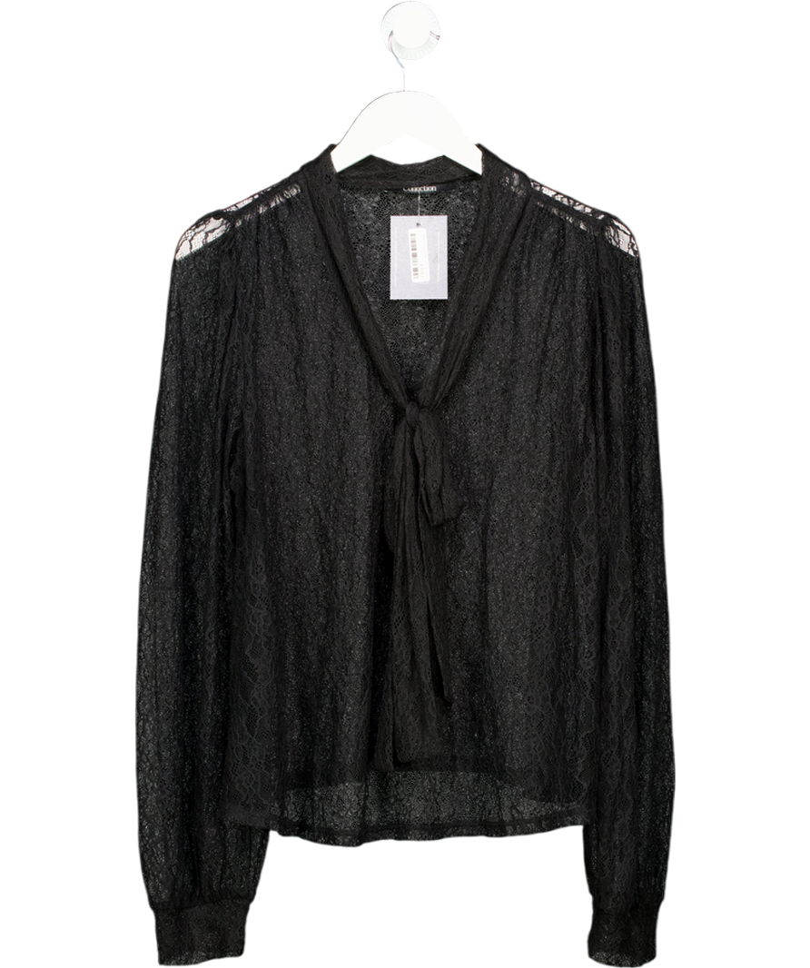 Very Black Lace Blouson Scarf Detail Top UK 18