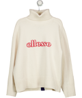 ELLESSE Cream Roll Neck Fascuno Knitted Logo Jumper UK 12