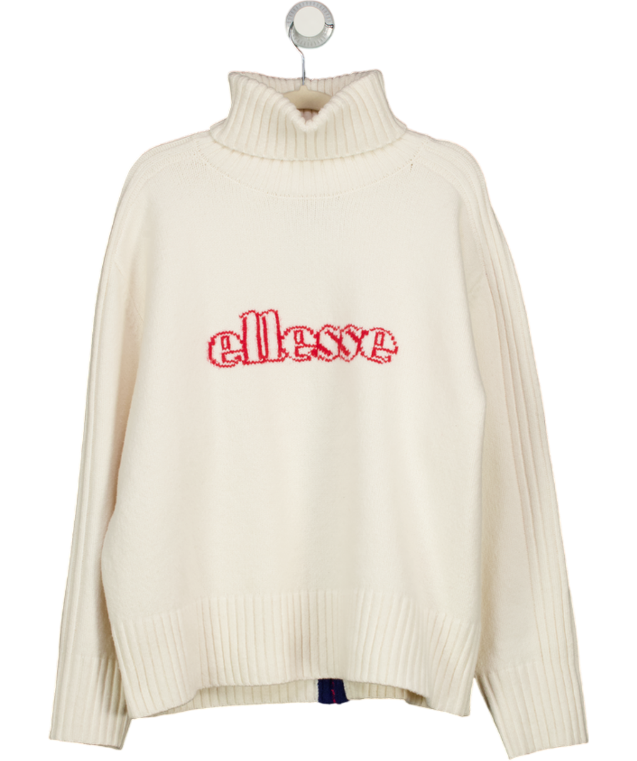ELLESSE Cream Roll Neck Fascuno Knitted Logo Jumper UK 12