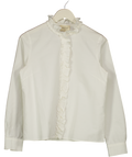 SEZANE White 100% Cotton Ruffle Detail Shirt UK 8