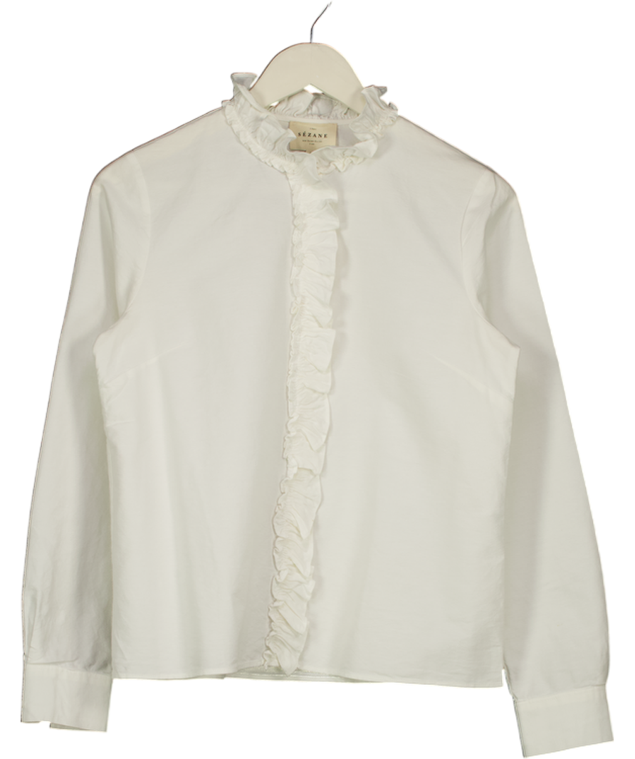 SEZANE White 100% Cotton Ruffle Detail Shirt UK 8