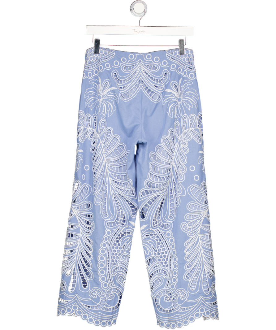 KAREN MILLEN Blue Broderie Cropped Trousers UK 8
