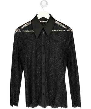 ZARA Black Lace Long Sheeve Shirt UK S