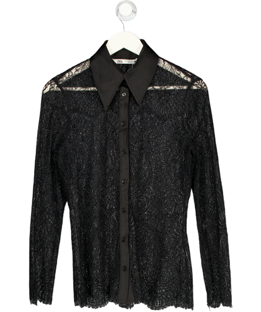 ZARA Black Lace Long Sheeve Shirt UK S