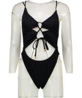 BLUEBELLA Black Textured Cut-out Swimsuit UK S