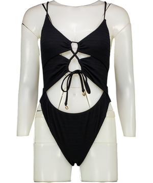 BLUEBELLA Black Textured Cut-out Swimsuit UK S