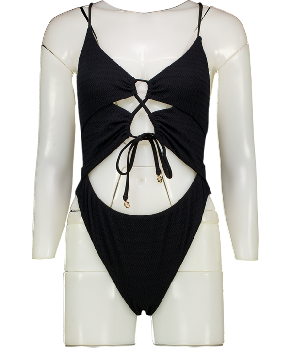 BLUEBELLA Black Textured Cut-out Swimsuit UK S