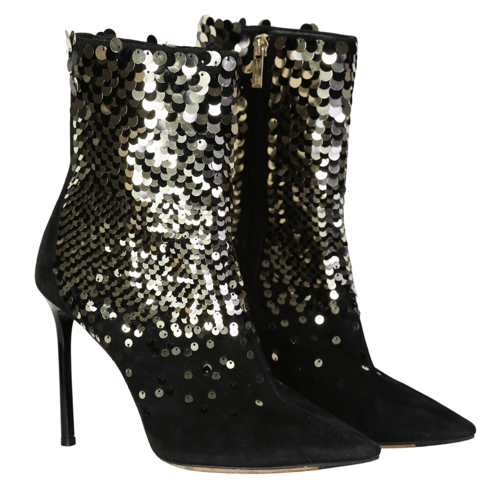 Jimmy Choo Black Sequin Embellished Ankle Boots UK 6.5 EU 39.5 👠