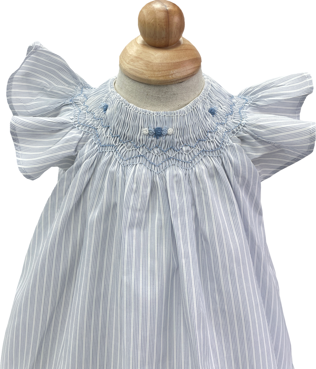 Tartine et Chocolat Blue Lavande Striped Embroidered Smocked Dress  0-1 Month (Newborn))