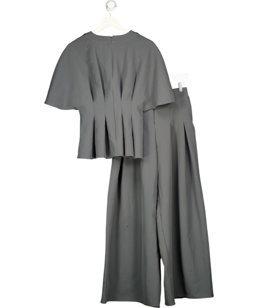ARRANGE Grey Pleat Waist Short Sleeve Top & Wide Leg Trousers Set UK 6