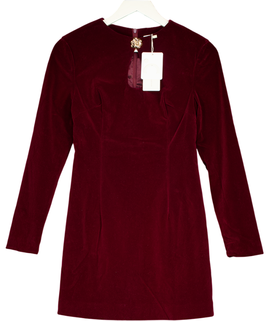 Commense Red Velvet Long Sleeve Midi Dress UK XS