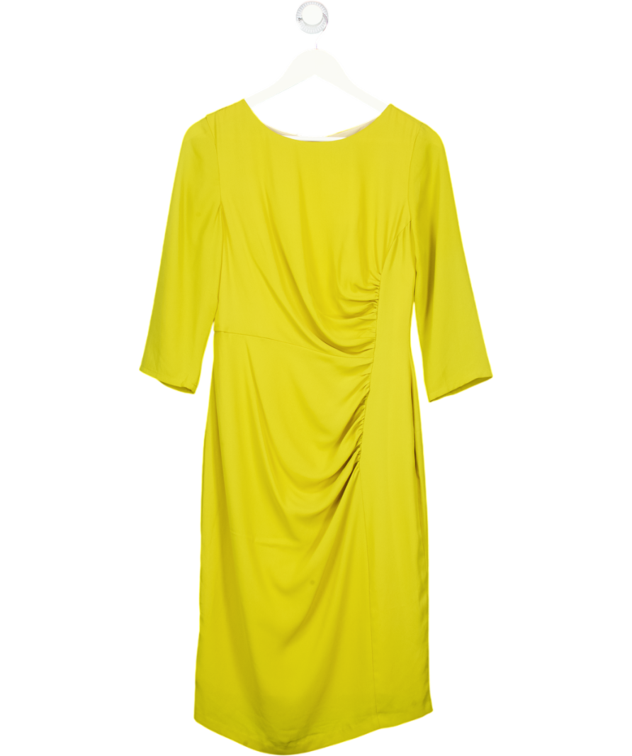 Farhi Yellow Long Sleeved Ruched Midi Dress UK S
