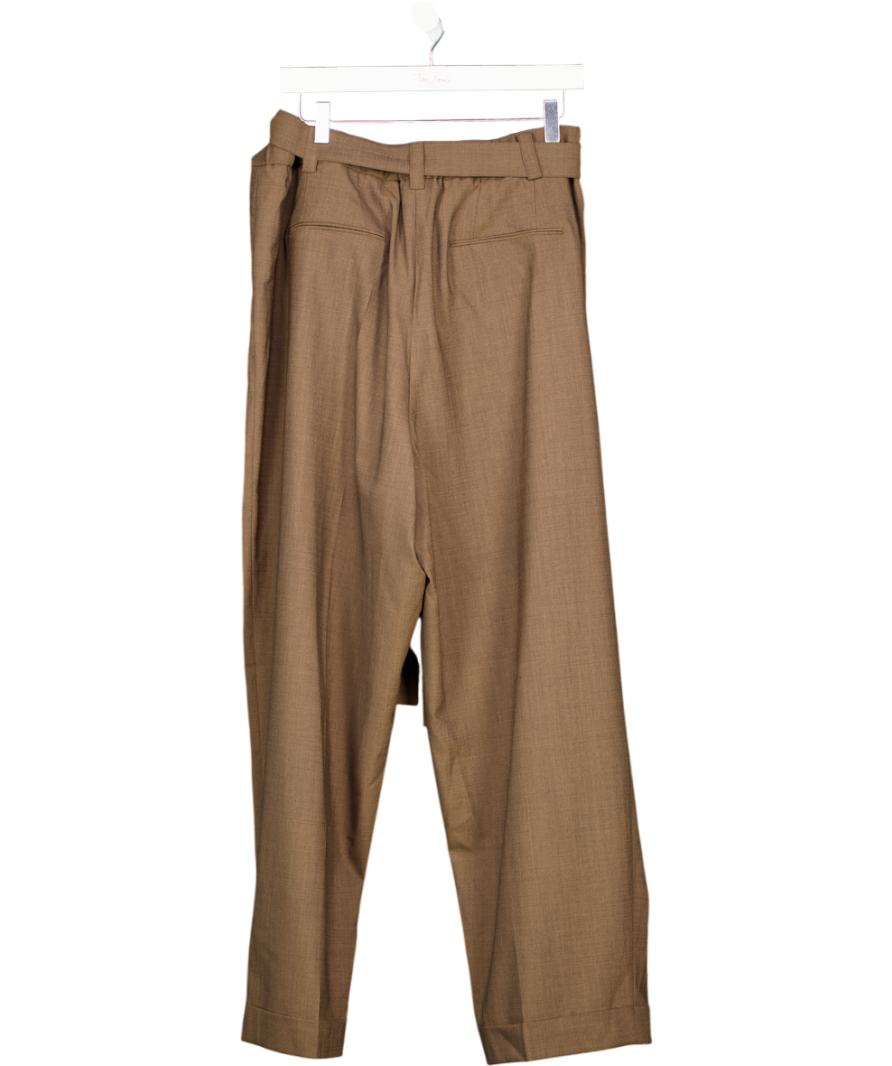 Lilysilk Brown Havana Silk-wool Barrel Leg Pants UK 20