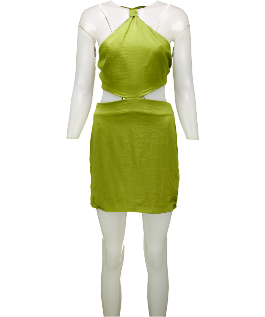 Oh Polly Olive Green Halter Neck Satin Cut Out Mini Dress UK 10