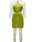 Oh Polly Olive Green Halter Neck Satin Cut Out Mini Dress UK 10