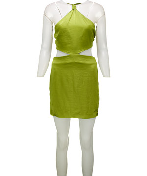 Oh Polly Olive Green Halter Neck Satin Cut Out Mini Dress UK 10