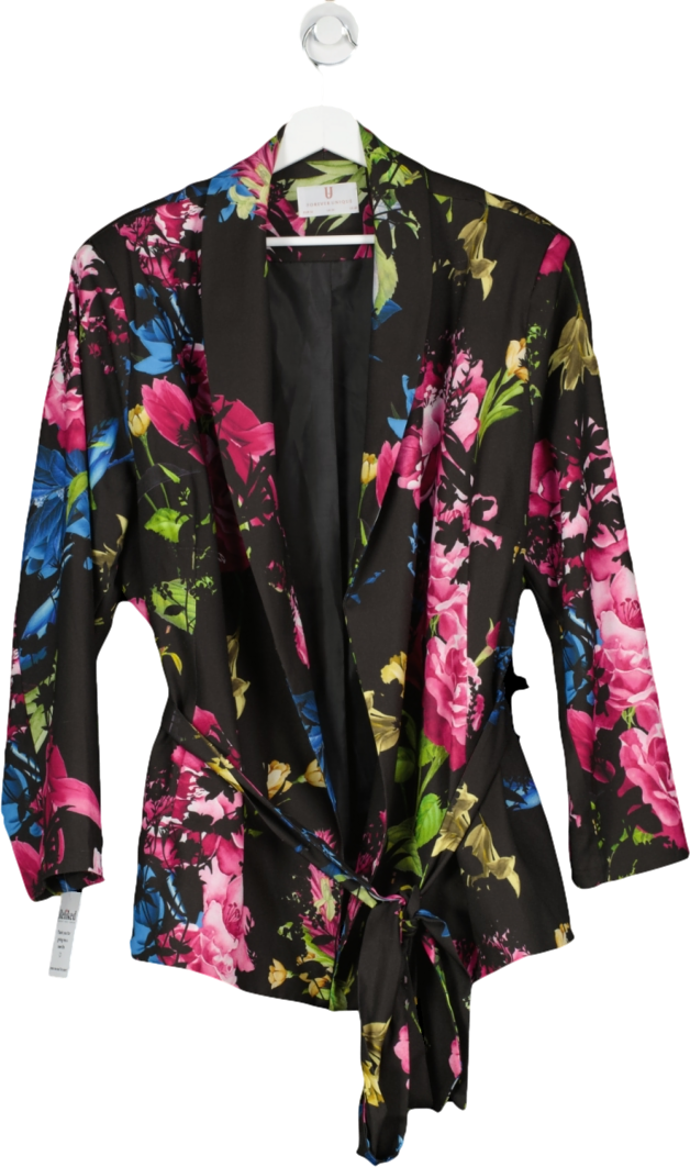 Forever Unique Black Multi Floral Belted Blazer UK 24