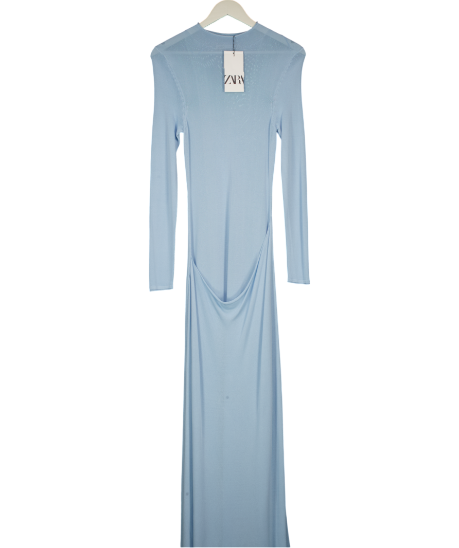 ZARA Blue Long Plain Knit Wrap Dress UK S