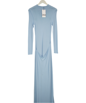 ZARA Blue Long Plain Knit Wrap Dress UK S
