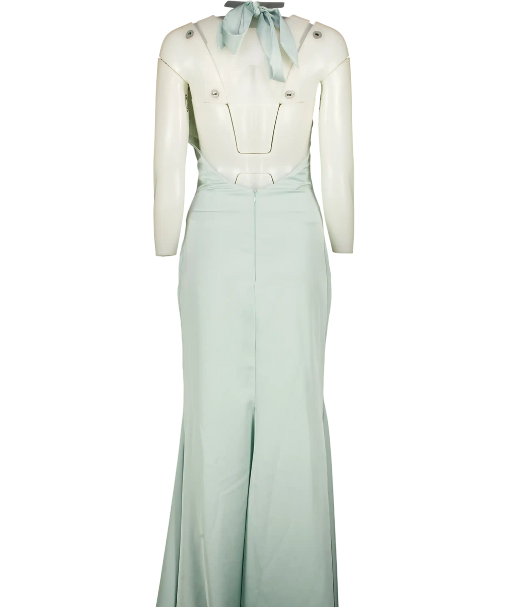 Club L Green Unbeatable Satin Cross Over Halter-neck Maxi Dress UK 8