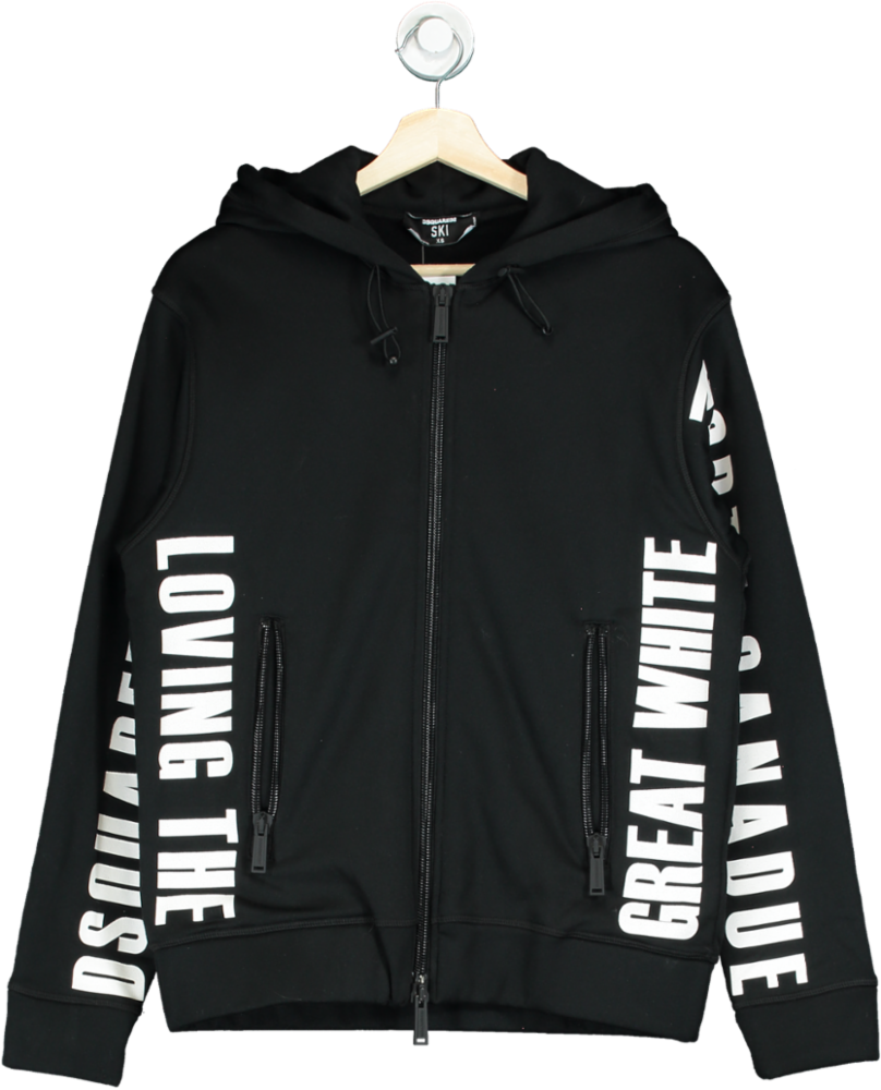 DSQUARED2 Black Tech Fabric Ski Hoodie  UK XS