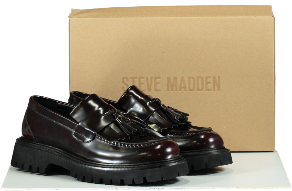 Steve Madden Burgundy Leather Tassel Loafers UK 11