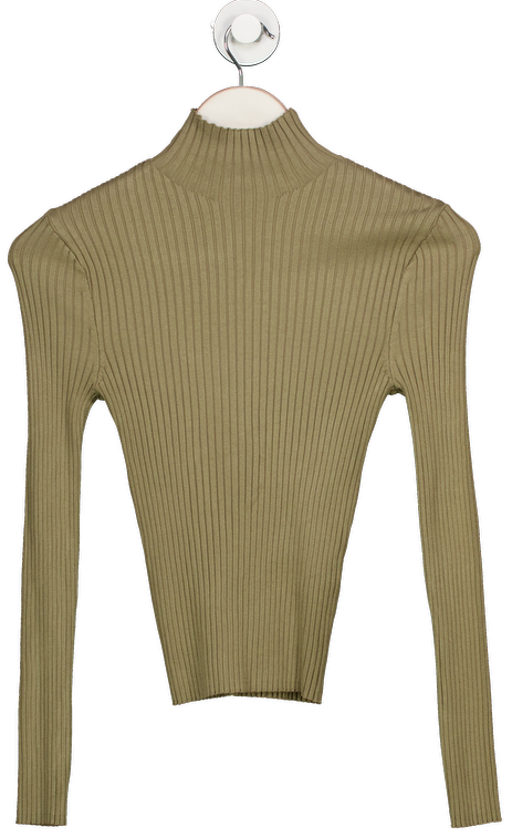 ZARA Green Long Sleeved Rib Knit Turtleneck Jumper UK S