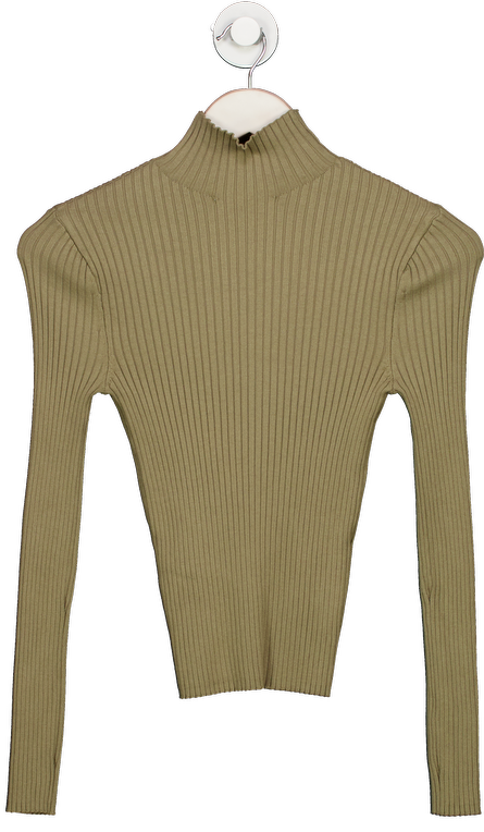 ZARA Green Long Sleeved Rib Knit Turtleneck Jumper UK S