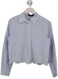 ZARA Blue Broderie Striped Cropped Shirt UK S