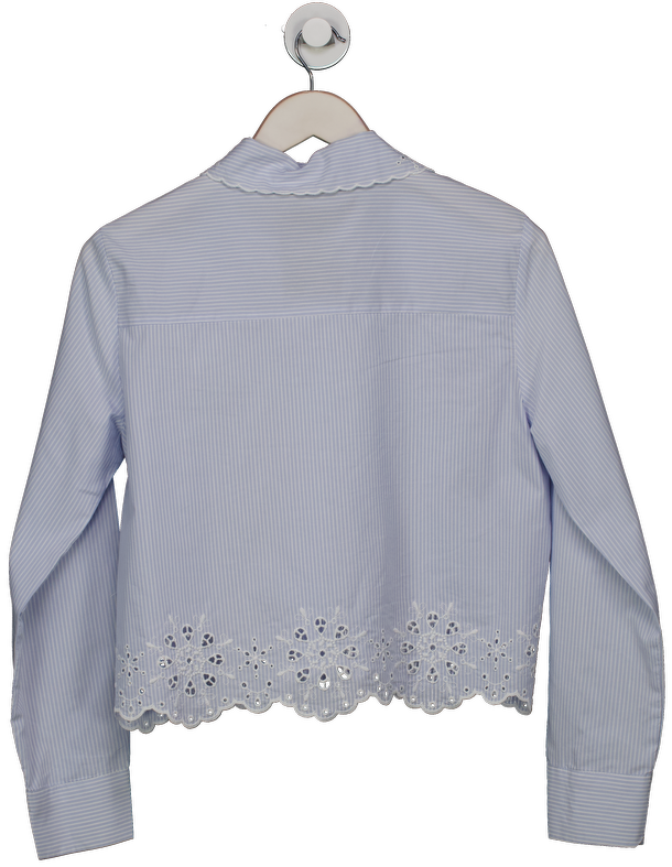 ZARA Blue Broderie Striped Cropped Shirt UK S