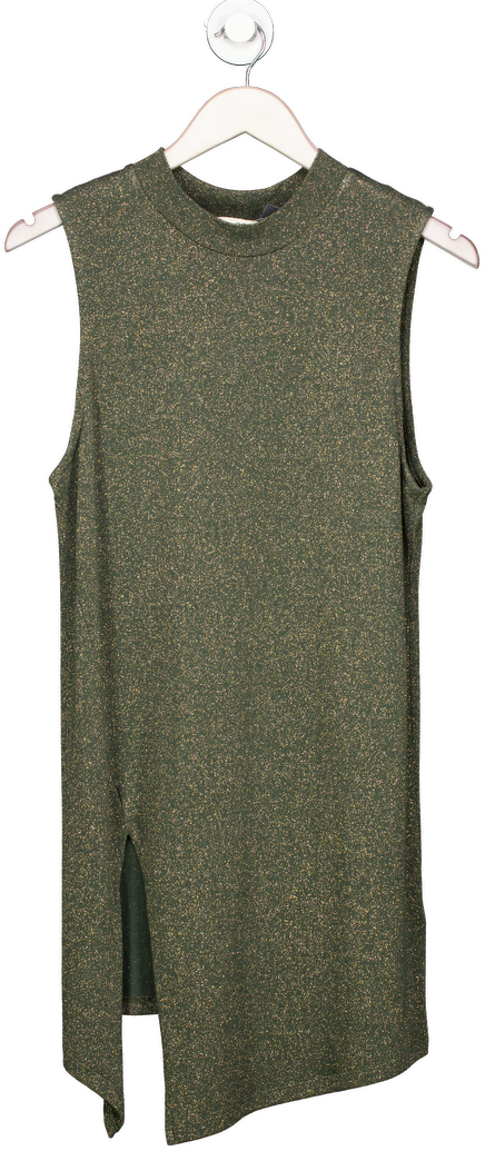 Next Green Sleeveless Gold Knit Longline Top UK 14
