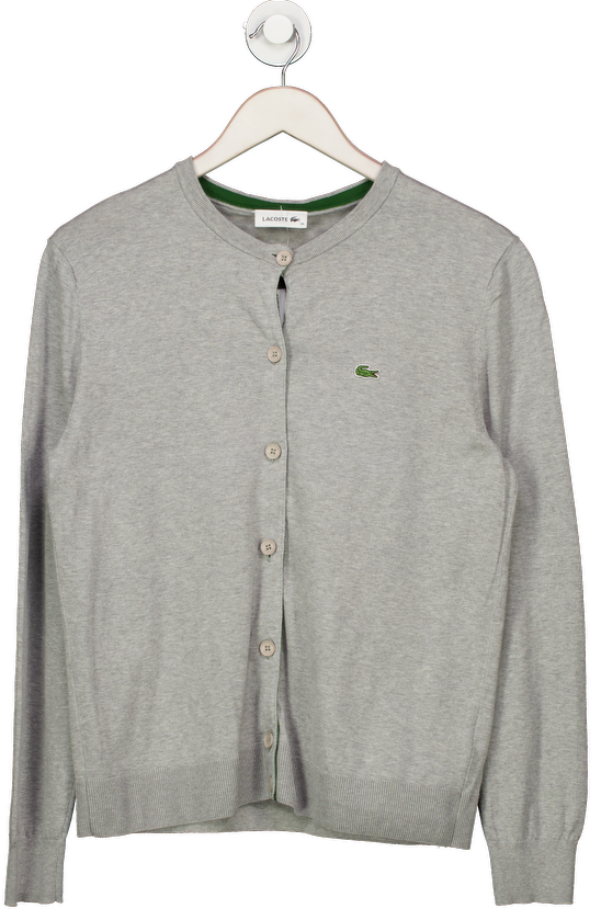 Lacoste Grey Cotton Fine Knit Cardigan UK 10