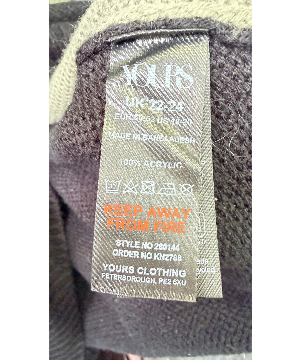 Yours Green Colour Block Oversized Knit Jumper Size 22/24, size UK 22 — label