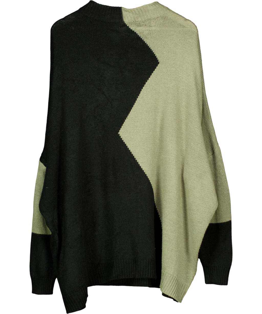 Yours Green Colour Block Oversized Knit Jumper Size 22/24, size UK 22 — front