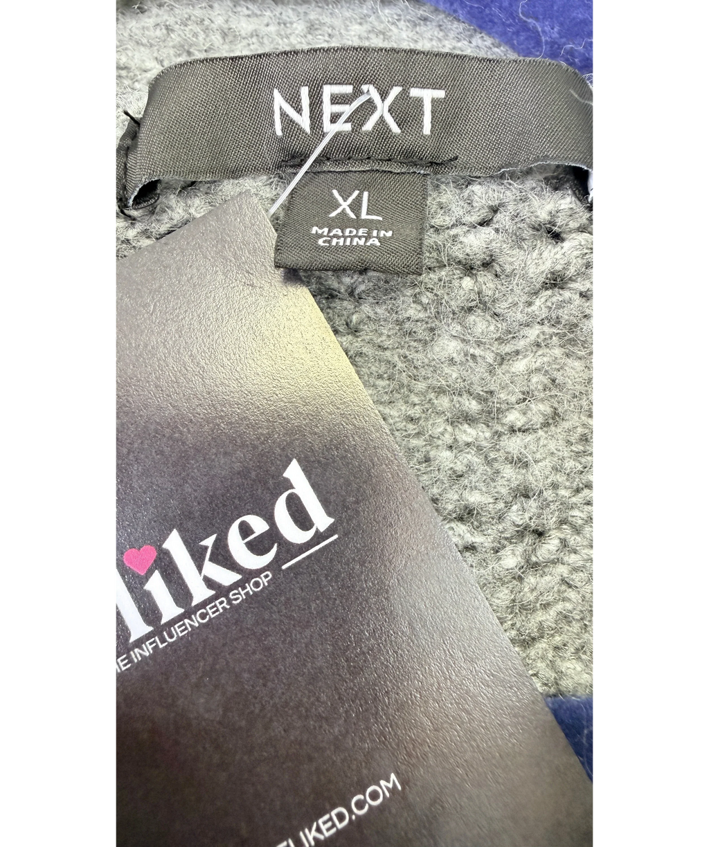 Next Grey Grey Ribbed Wide Collar WOOL BLEND Knit Jumper, size UK XL — detail