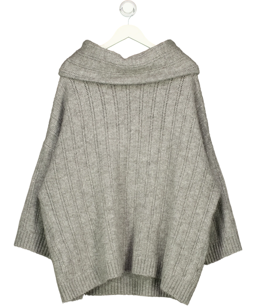 Next Grey Grey Ribbed Wide Collar WOOL BLEND Knit Jumper, size UK XL — front