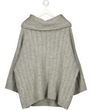Next Grey Ribbed Wide Collar Wool Blend Knit Jumper UK XL