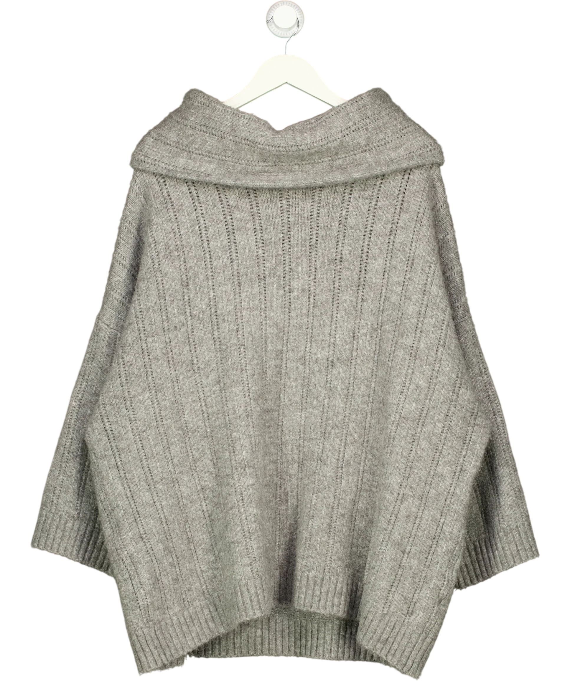 Next Grey Grey Ribbed Wide Collar WOOL BLEND Knit Jumper, size UK XL — front