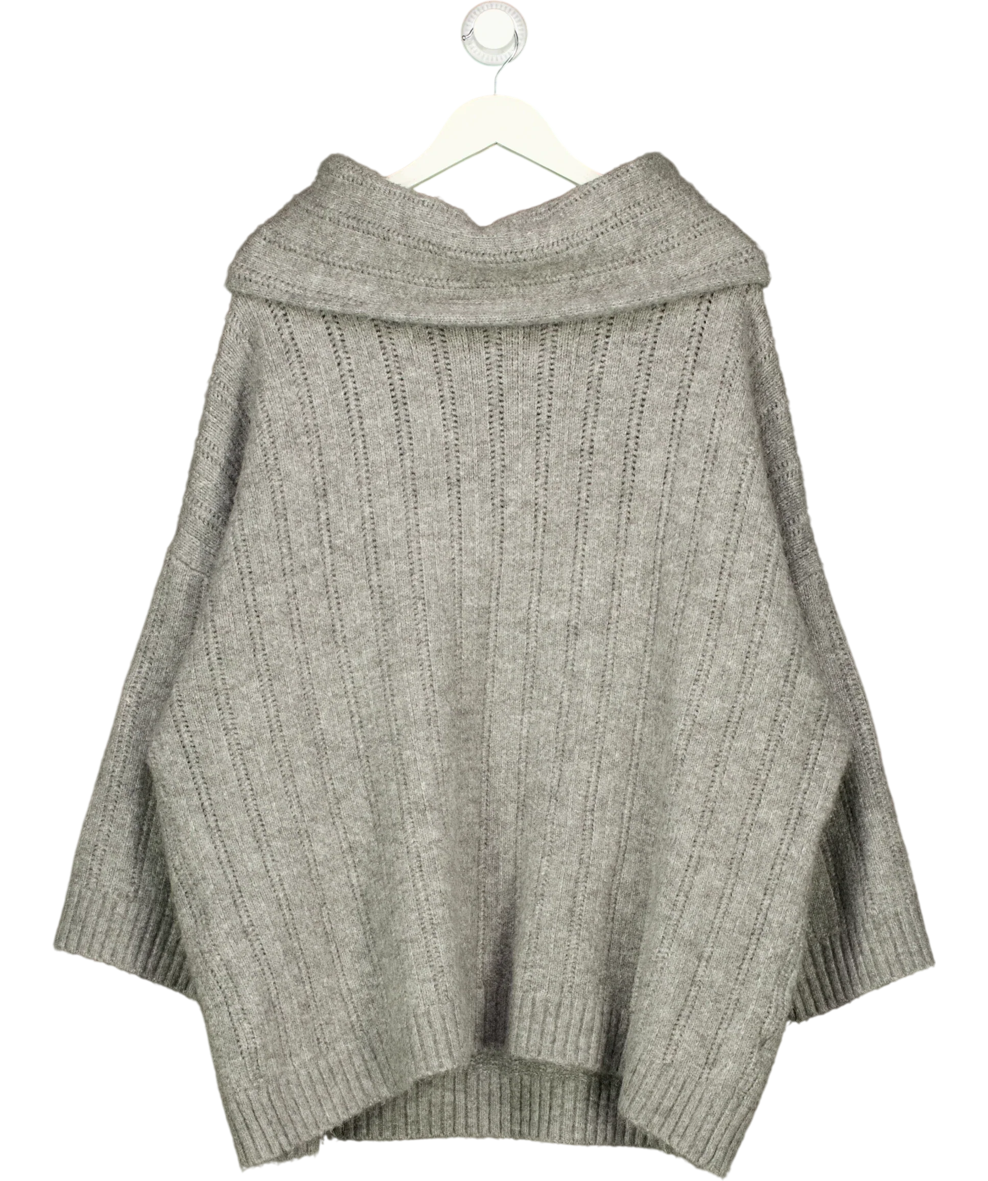 Next Grey Grey Ribbed Wide Collar WOOL BLEND Knit Jumper, size UK XL — front