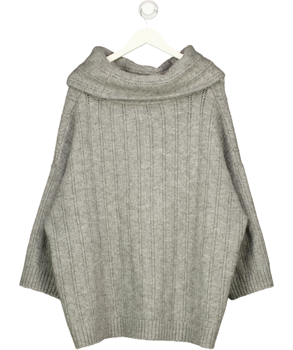 Next Grey Grey Ribbed Wide Collar WOOL BLEND Knit Jumper, size UK XL — back